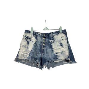 No Boundaries Distressed Bleached Denim Shorts Button Fly Raw Hem Juniors 13